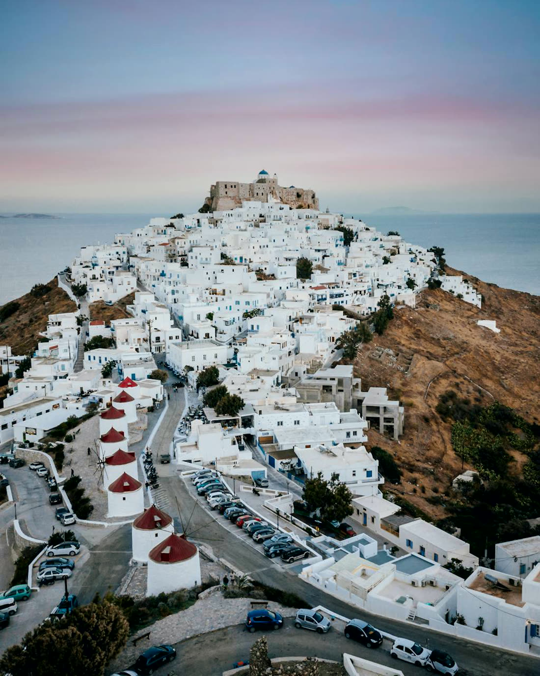 Astypalaia Chora at twilight, golden hour